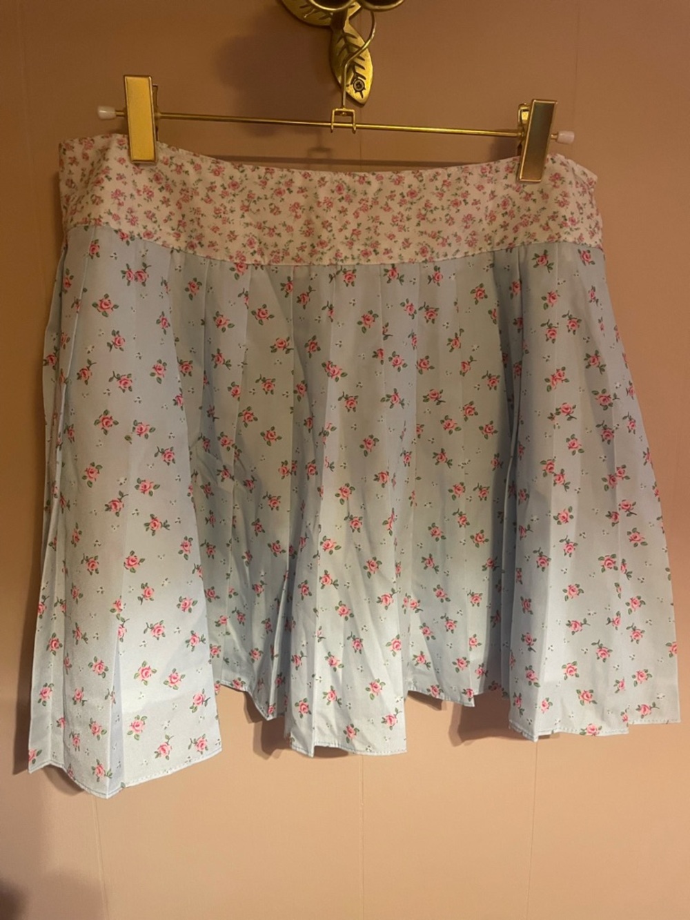 Peach Love California Light Blue Floral Skater Skirt